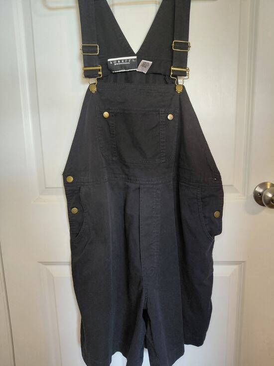 Vintage Cotton Pants - Vintage Forelli Black Cotton Utility Short Overalls Grunge Workwear Size 20 Plus